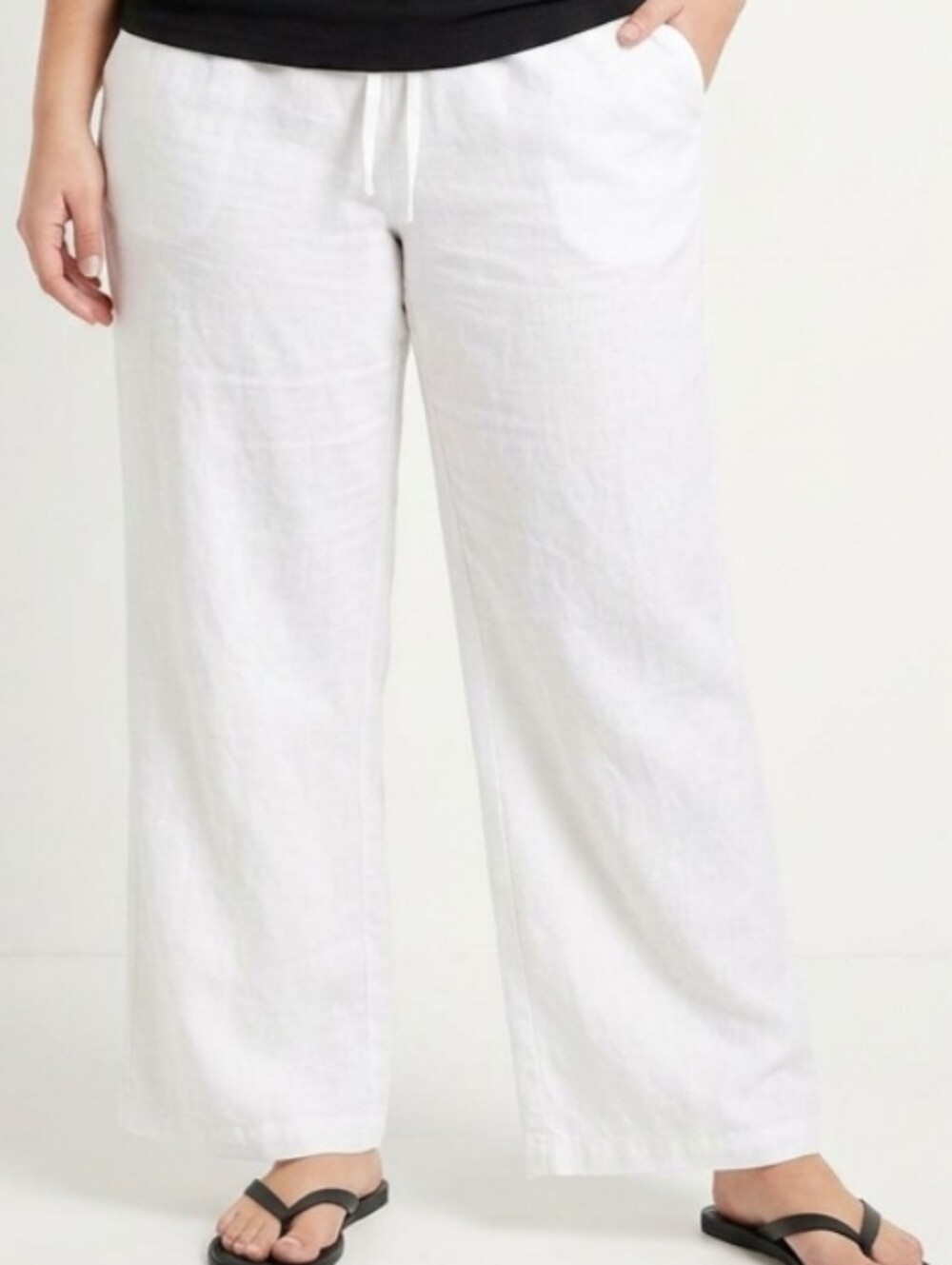 Linen/Cotton White Drawstring Lounge Pants - N by N&C